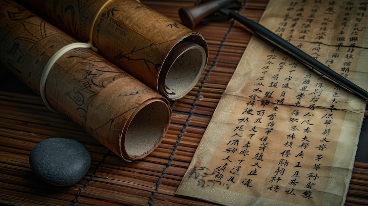 Photo gratuit vue d'un ancien rouleau de papier pour l'écriture et la documentation
