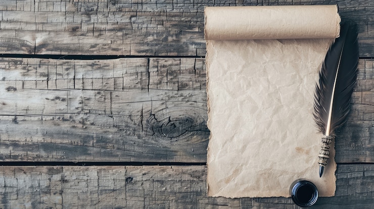 Photo gratuit vue d'un ancien rouleau de papier pour l'écriture et la documentation