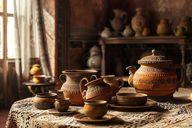 Photo gratuite vue des anciens vases de poterie et de la terre cuite