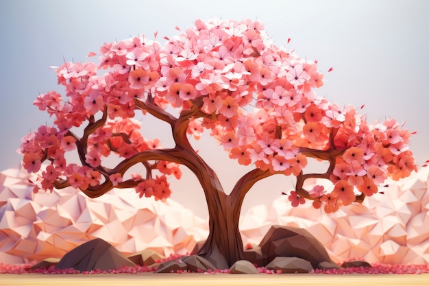 Photo gratuite vue d'un arbre 3d avec de belles branches et feuilles roses