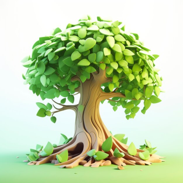 Vue d'un arbre 3D avec branches et feuilles