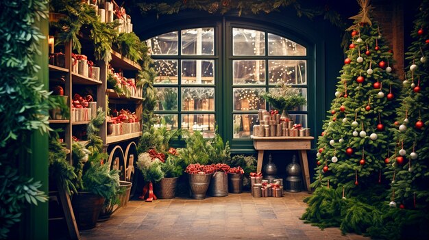 Vue de l'arbre de Noël décoré d'ornements