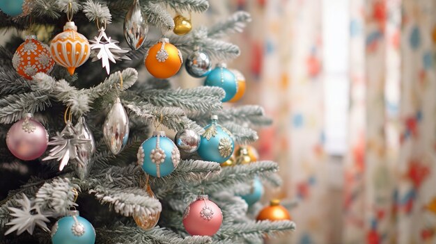 Vue de l'arbre de Noël décoré d'ornements