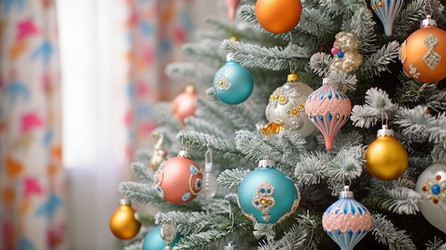 Vue de l'arbre de Noël décoré d'ornements