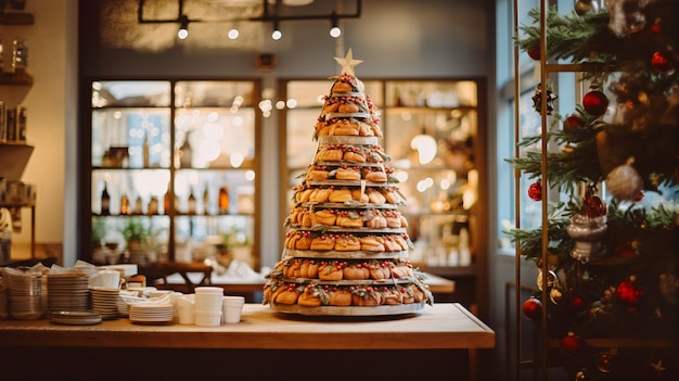 Vue de l'arbre de Noël joliment décoré fait de biscuits