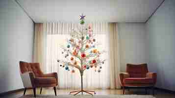 Photo gratuite vue de l'arbre de noël joliment décoré à la maison