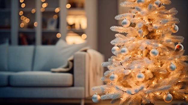 Photo gratuite vue de l'arbre de noël joliment décoré à la maison