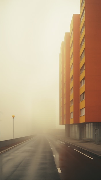 Vue de l'architecture de la ville avec brouillard