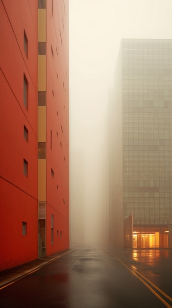 Vue de l'architecture de la ville avec brouillard