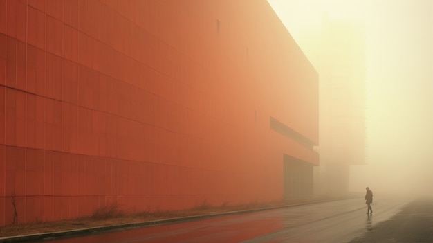 Vue de l'architecture de la ville avec brouillard