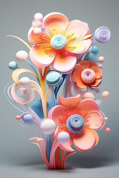 Photo gratuite vue d'un arrangement floral abstrait 3d