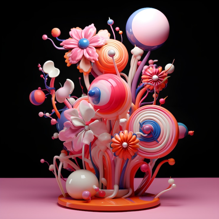 Photo gratuit vue d'un arrangement floral abstrait 3d
