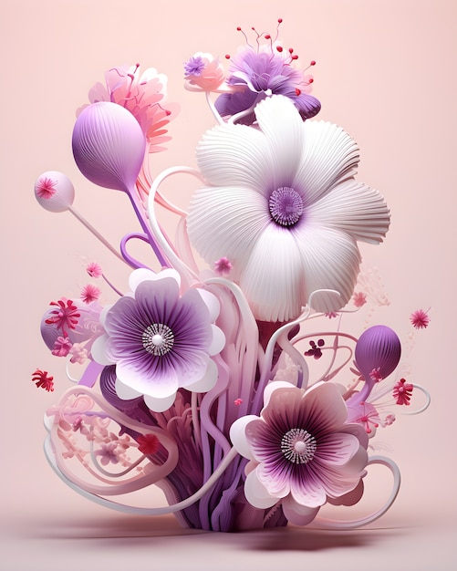 Photo gratuite vue d'un arrangement floral abstrait 3d