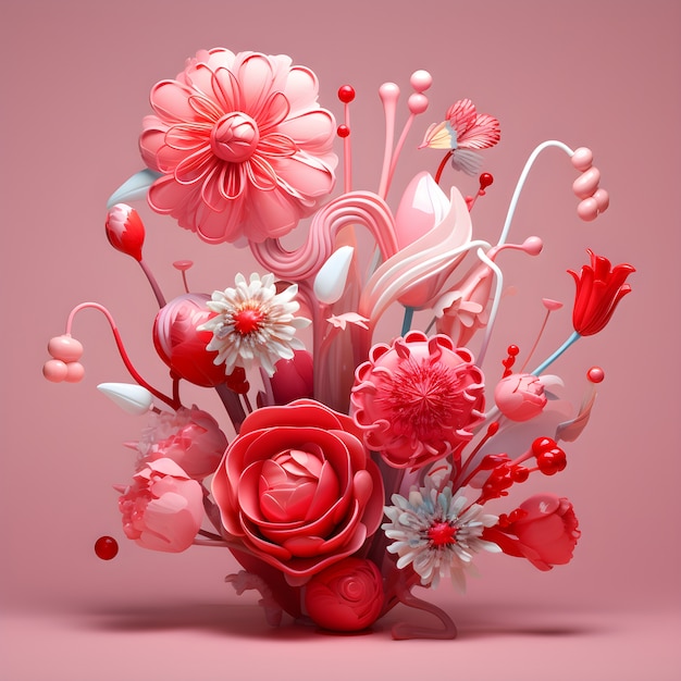 Photo gratuite vue d'un arrangement floral abstrait 3d