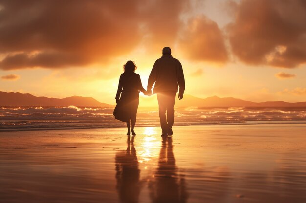 Vue arrière d'un couple amoureux sur la plage