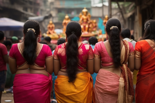 Photo gratuite vue arrière des gens célébrant le nouvel an tamoul