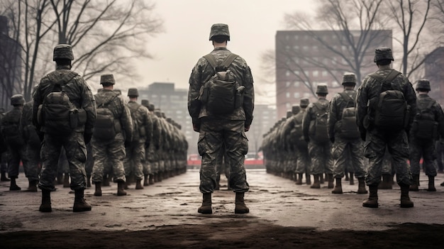 Vue de l'arrière des soldats combattant pendant la guerre