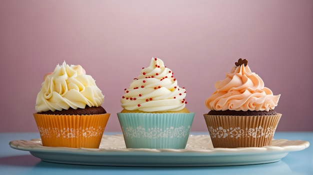 Photo gratuite vue de l'assiette remplie de délicieux et sucrés desserts cupcake