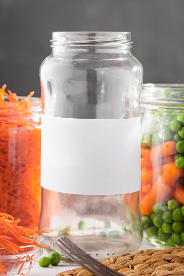 Photo gratuit vue avant des pois marinés et des carottes miniatures dans des bocaux transparents