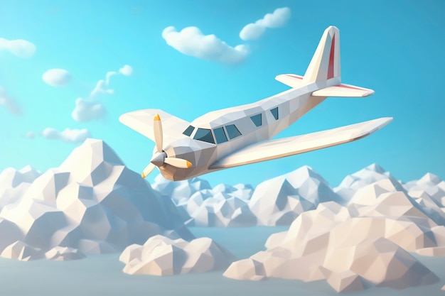 Vue d'un avion 3D avec des ailes et un moteur