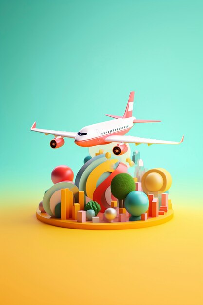 Vue d'un avion 3D avec des ailes et un moteur