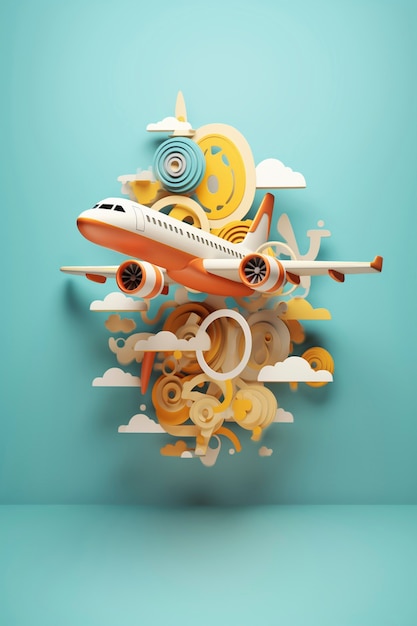 Vue d'un avion 3D avec des ailes et un moteur