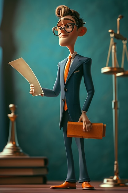 Vue de l'avocat masculin en costume en 3D