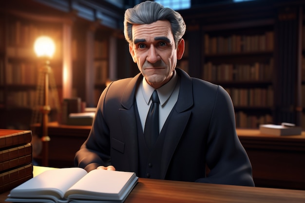 Vue de l'avocat masculin en costume en 3D