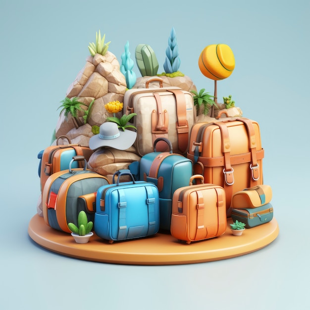 Vue des bagages de voyage graphiques 3D