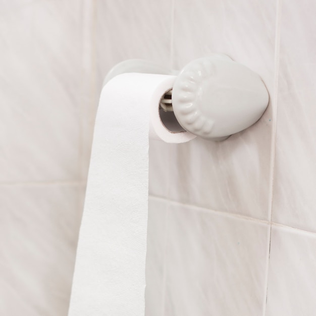 Vue de bain grand angle avec rouleau de papier toilette