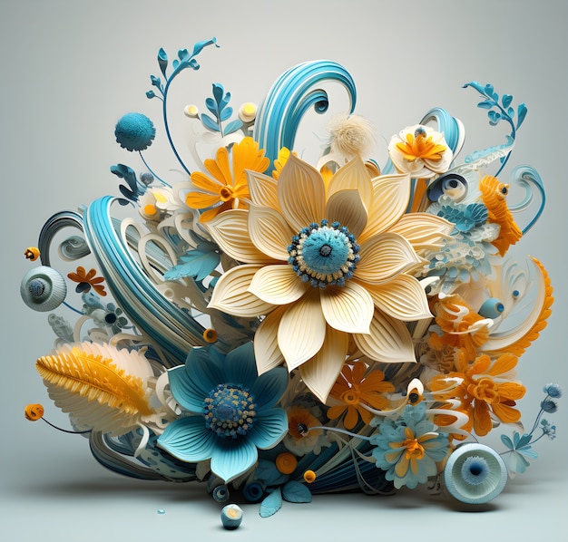 Vue d'un bel arrangement floral 3D abstrait