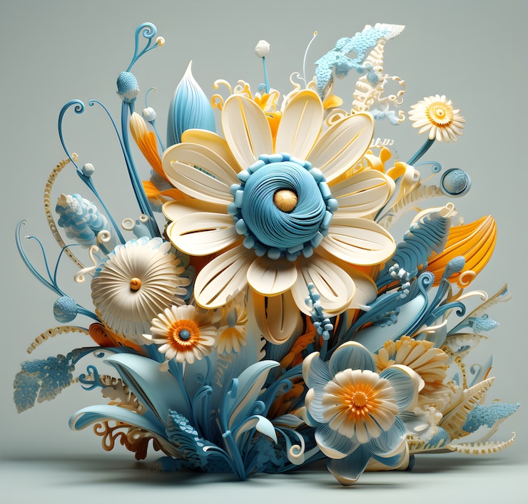 Photo gratuit vue d'un bel arrangement floral 3d abstrait