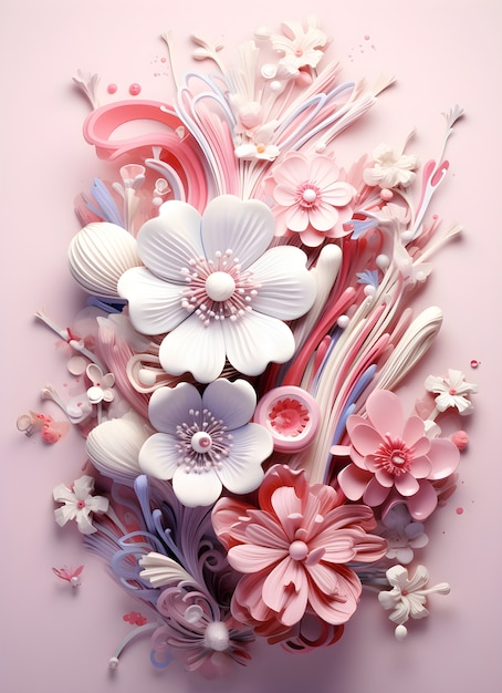 Photo gratuite vue d'un bel arrangement floral 3d abstrait