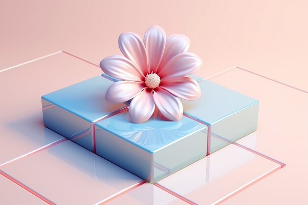 Vue d'une belle fleur 3D sur un lit carré surélevé