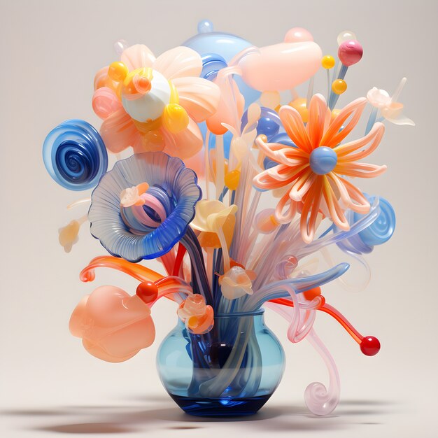 Vue de belles fleurs 3D dans un vase