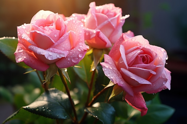 Vue de belles fleurs roses en fleurs