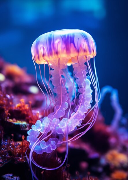 Vue de belles méduses nageant dans l'eau