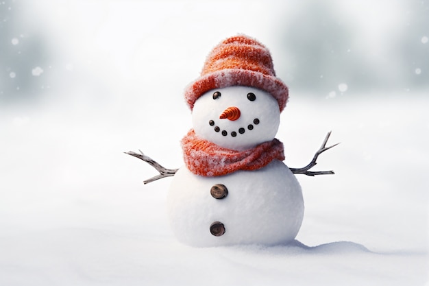 Photo gratuite vue d'un bonhomme de neige avec un paysage hivernal et de la neige