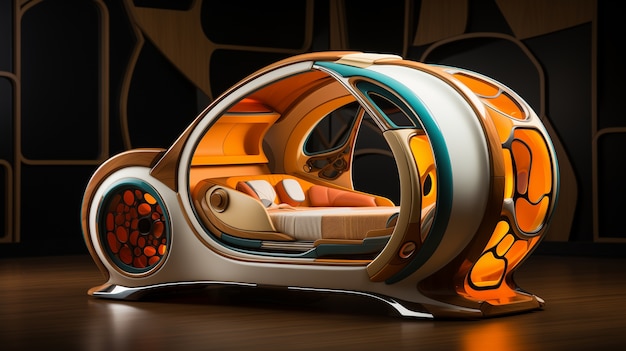 Photo gratuite vue d'une chambre futuriste avec des meubles