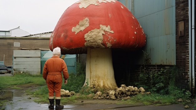 Photo gratuite vue d'un champignon géant avec une personne