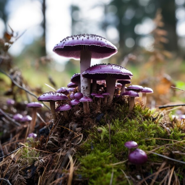 Vue des champignons violets dans la nature