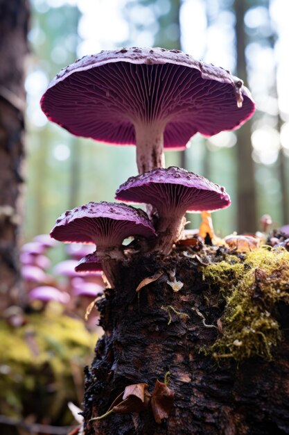 Vue des champignons violets dans la nature