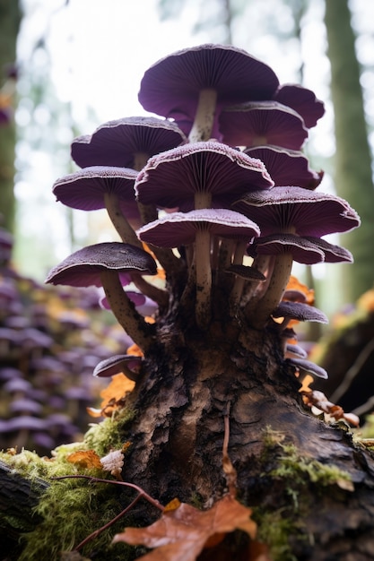 Photo gratuite vue des champignons violets dans la nature