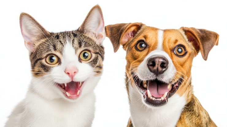Photo gratuit vue des chats et des chiens étant amis