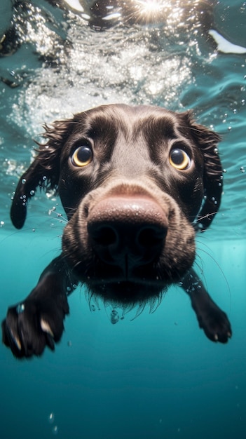 Vue d'un chien drôle sous l'eau