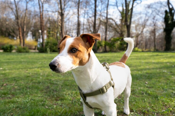 Photo gratuit vue d'un chien mignon profitant du temps dans la nature au parc