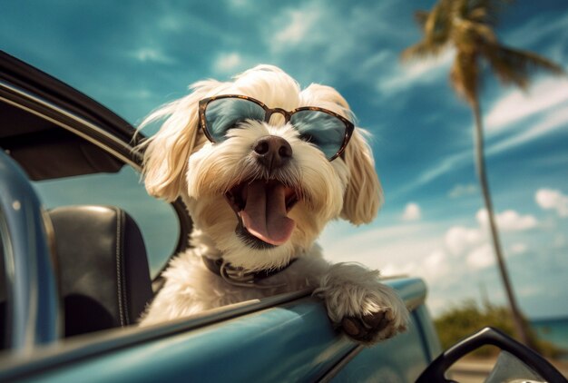 Vue d'un chien avec une tenue drôle