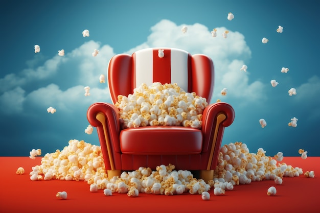 Photo gratuite vue d'un cinéma 3d avec du ciel et du pop-corn