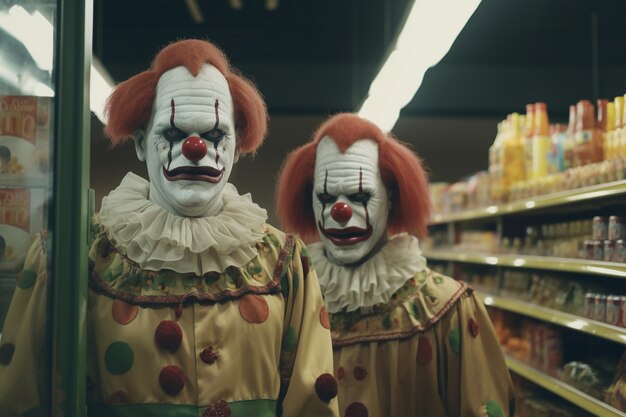 La vue d'un clown terrifiant à l'épicerie