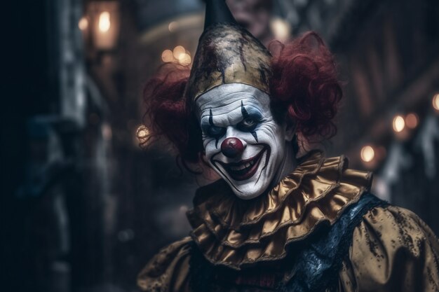 La vue d'un clown terrifiant avec un maquillage effrayant